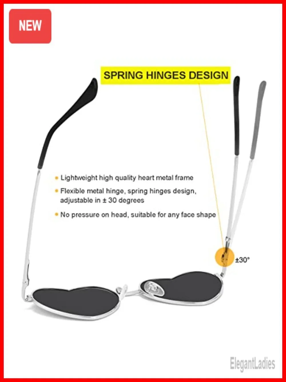 Polarized Heart Sunglasses Metal Frame UV400 Protection